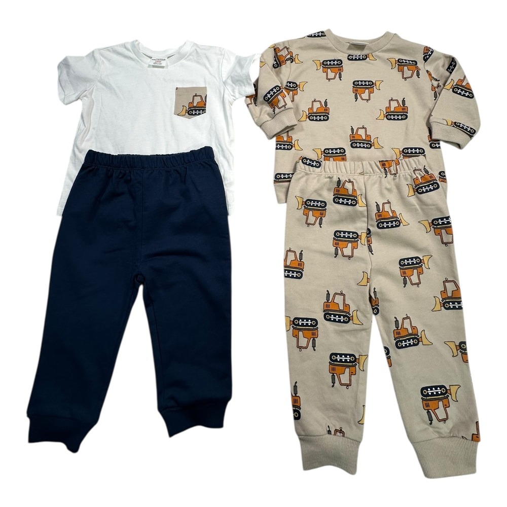 Petit Lem's Mini Threads 12M Outfit Set White Tee Blue‎ Pants Excavator Pajamas